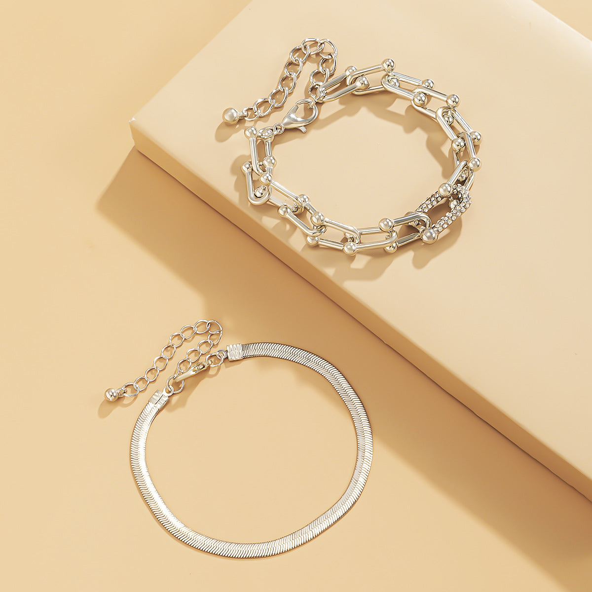 Bracciale Snake Bone Metallico con Fibbia Quadrata U-Shape