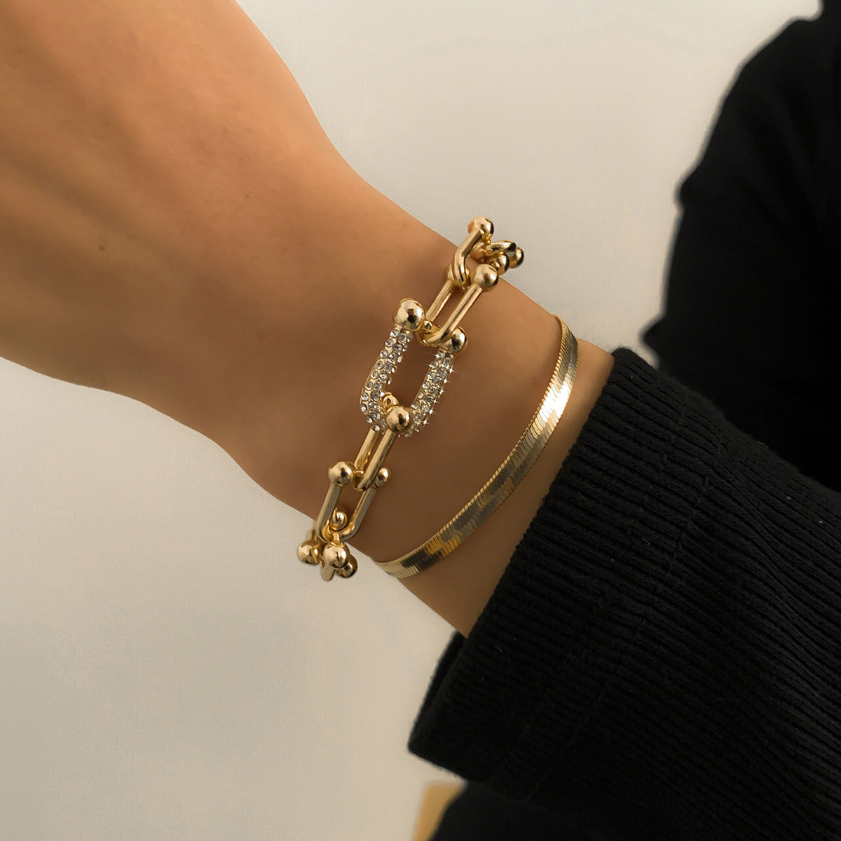 Bracciale Snake Bone Metallico con Fibbia Quadrata U-Shape