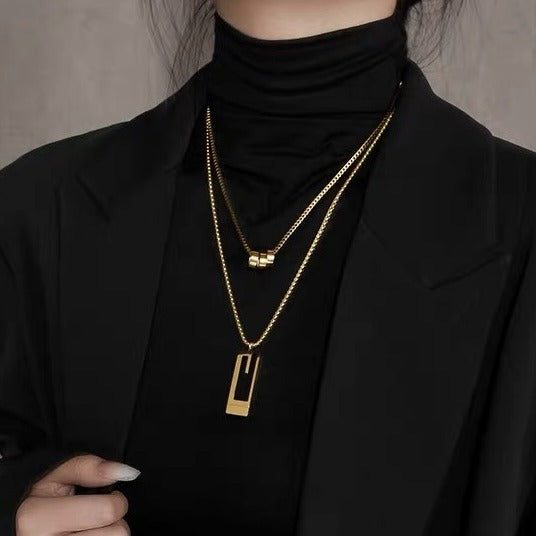 ◼️Geometric Duo Necklace - Modernità Stratificata