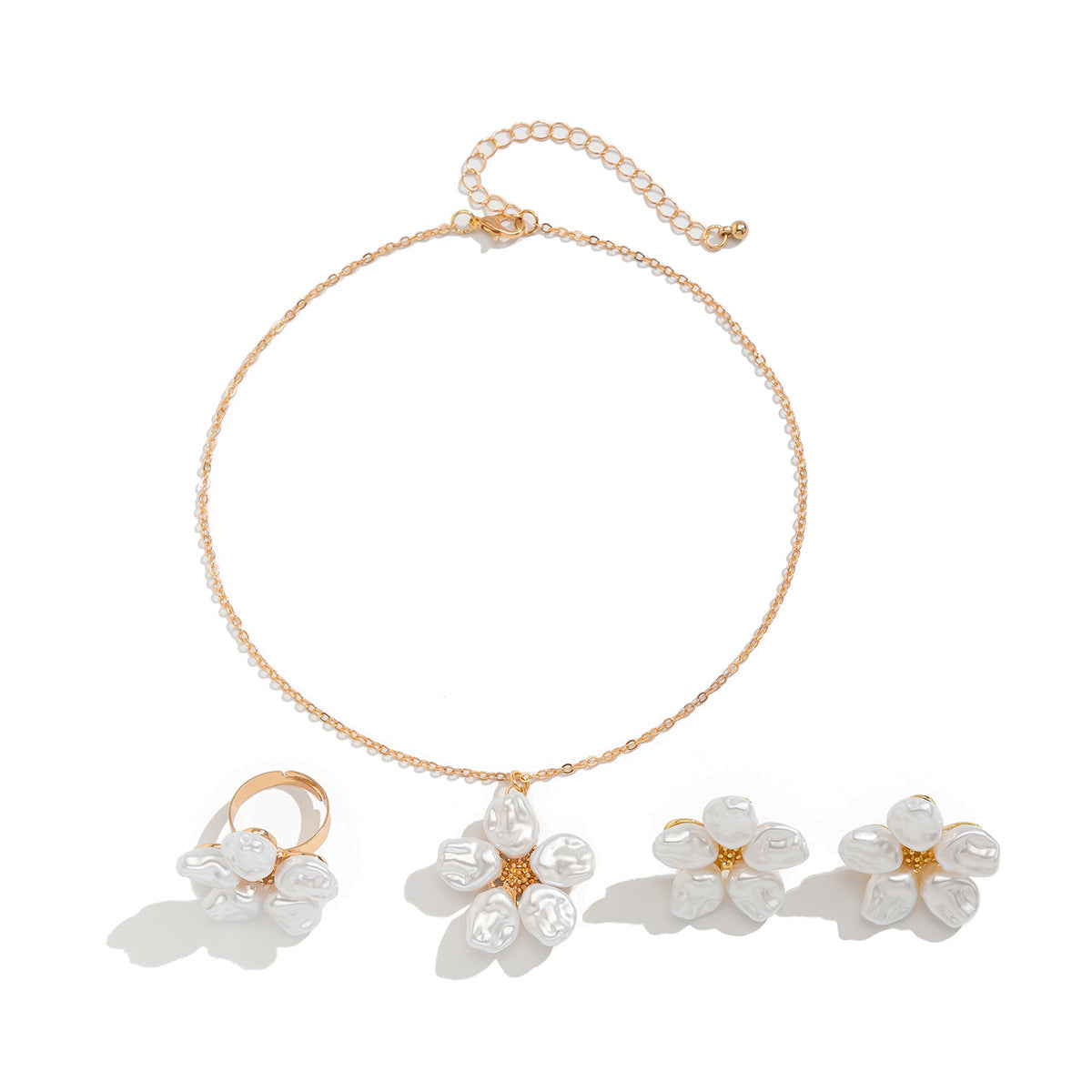Set Collana, Orecchini e Anello Fiore e Perla