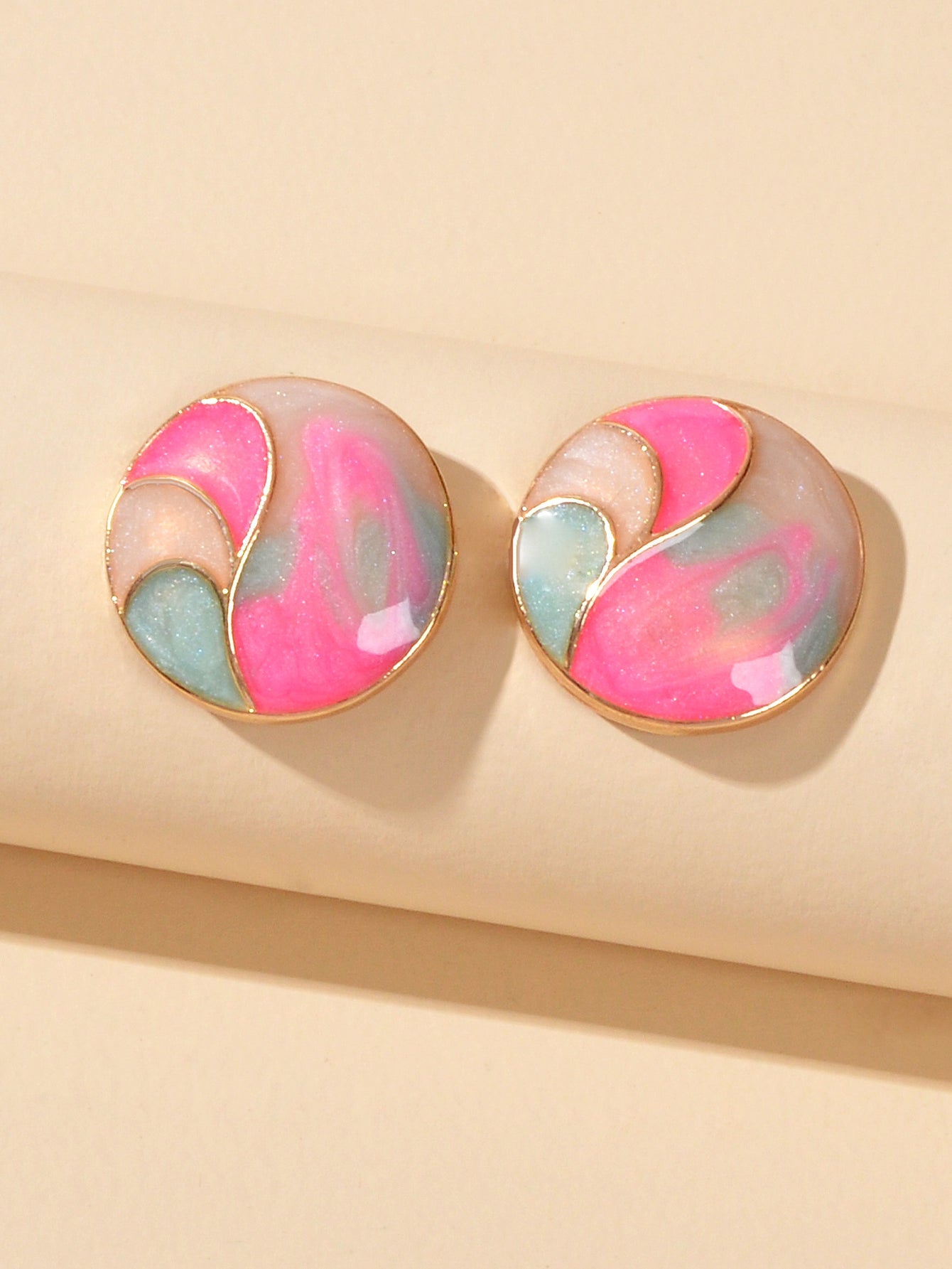 Multi-Colour Enamel Round Hypoallergenic Earrings