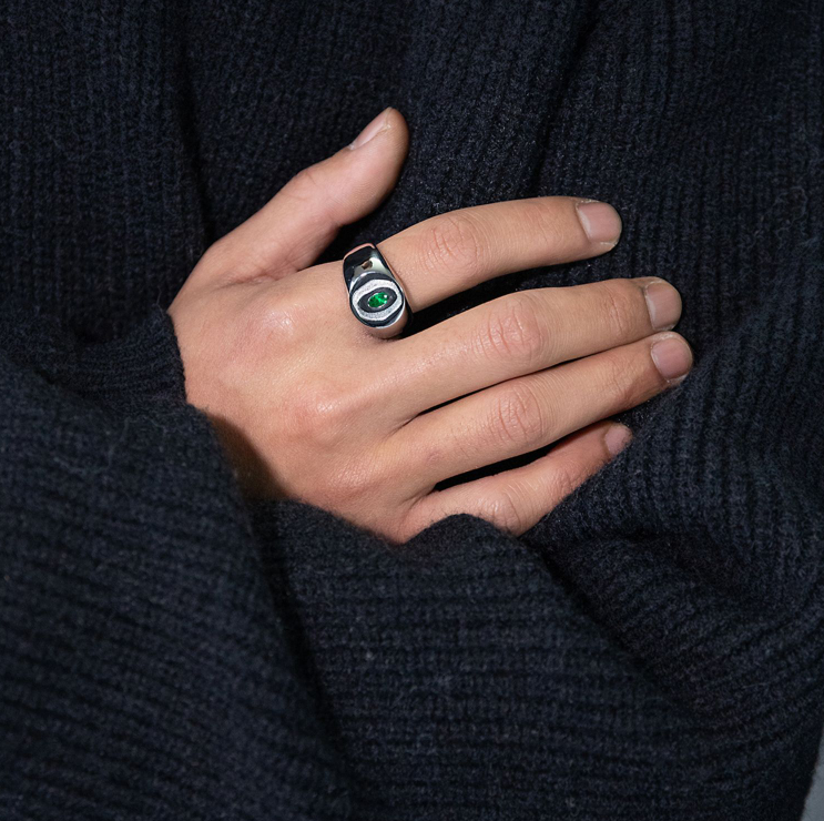 Green Zircon Hip Hop Street Alien Ring