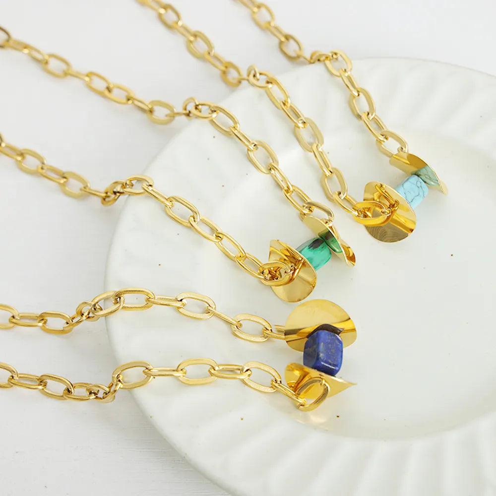 Collana con Pendente in Pietra Naturale e Acciaio Titanio