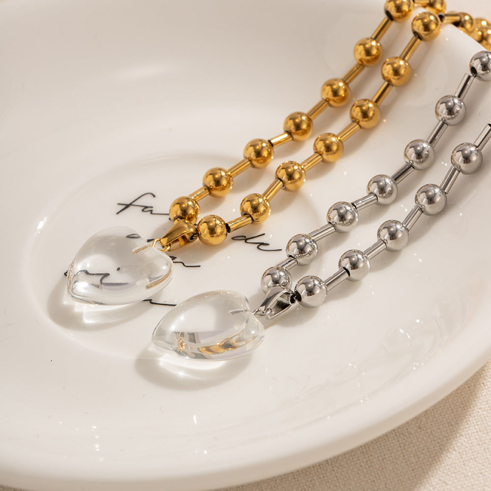 Collana Cuore Trasparente con Perline - Eleganza Delicata