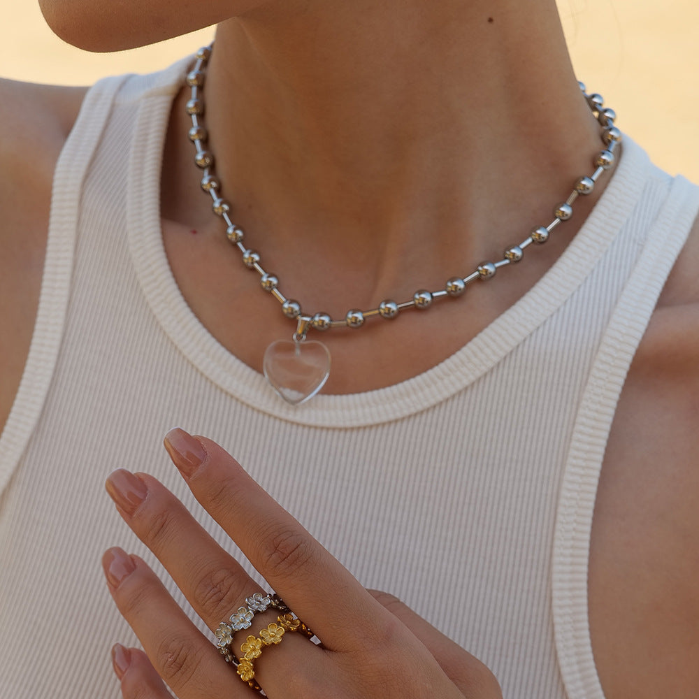 Collana Cuore Trasparente con Perline - Eleganza Delicata