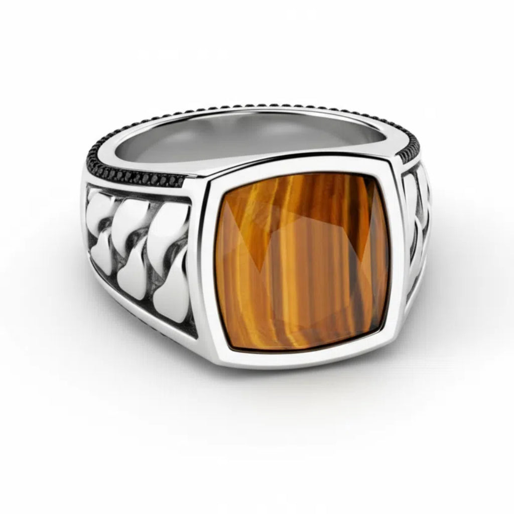 Fuoco Atlantico – Anello Nautico in Argento con Occhio di Tigre