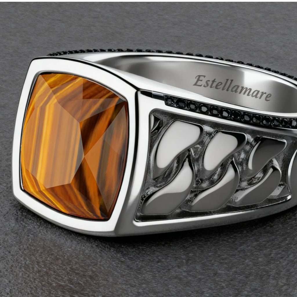 Fuoco Atlantico – Anello Nautico in Argento con Occhio di Tigre