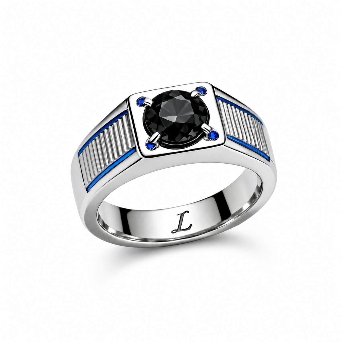 Orbita Marina – Anello in Argento con Onice Nera e Zaffiri Blu