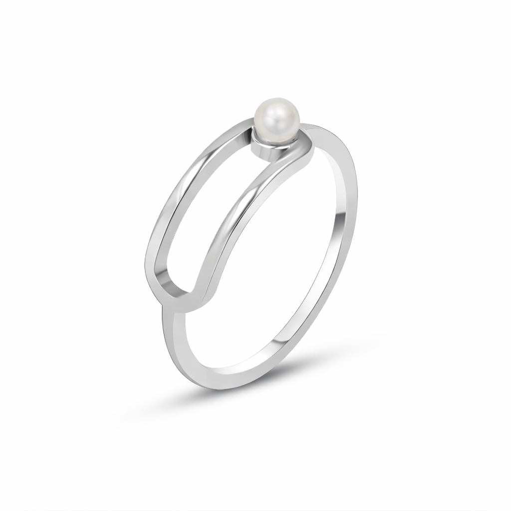 Seducente Geometria — Anello Donna in Titanium Gold, Perla Effetto Sognante