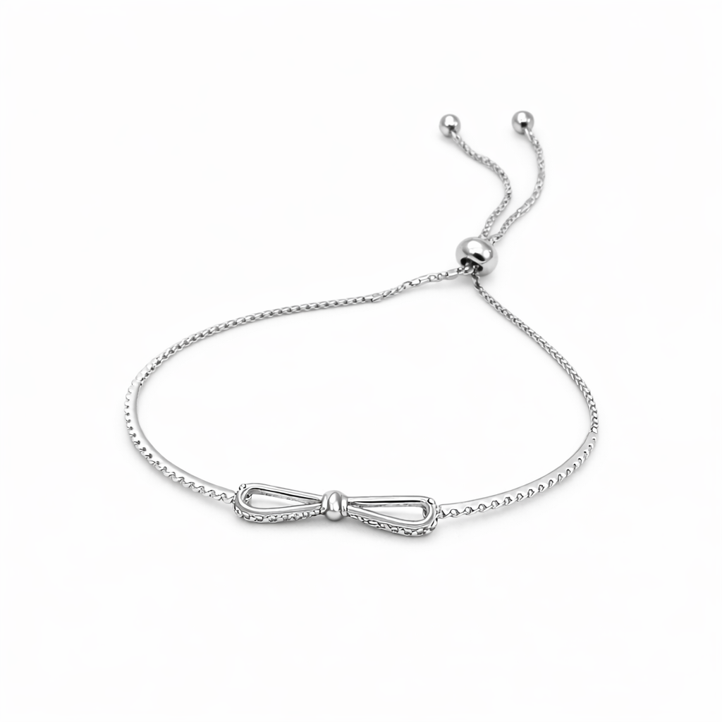 Butterfly — Bracciale Fiocco in Argento Sterling 925 con Perla