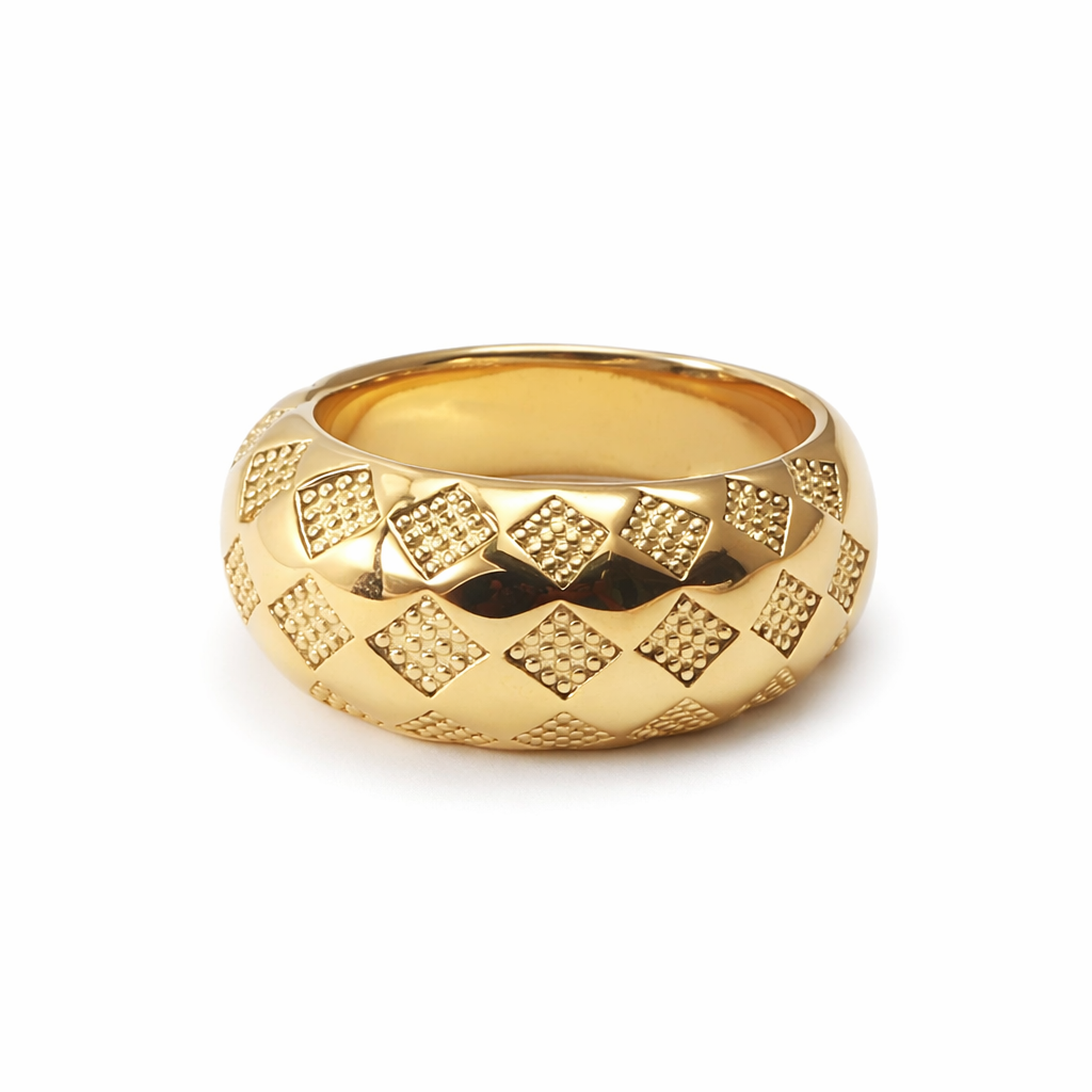 Diamond Plaid — Anello Duale in Titanio Dorato