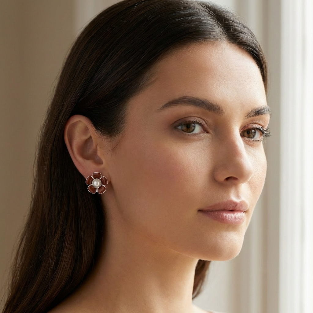 Fiore di Calore: Orecchini Diaspro Rosso con Perla e Argento