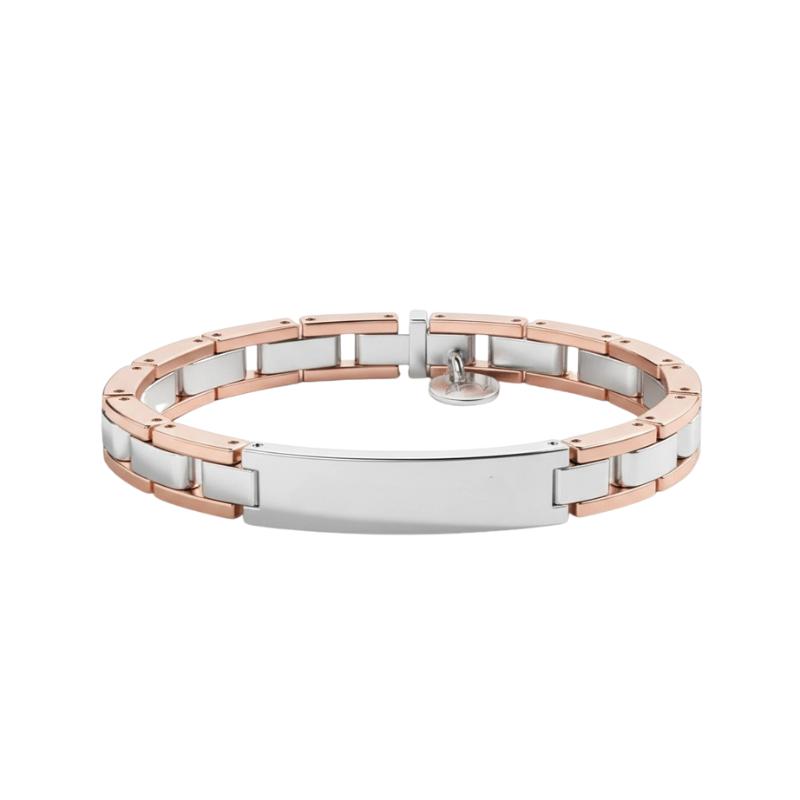 Dualità Lucente – Bracciale Estellamare in acciaio bicolore con placchetta centra