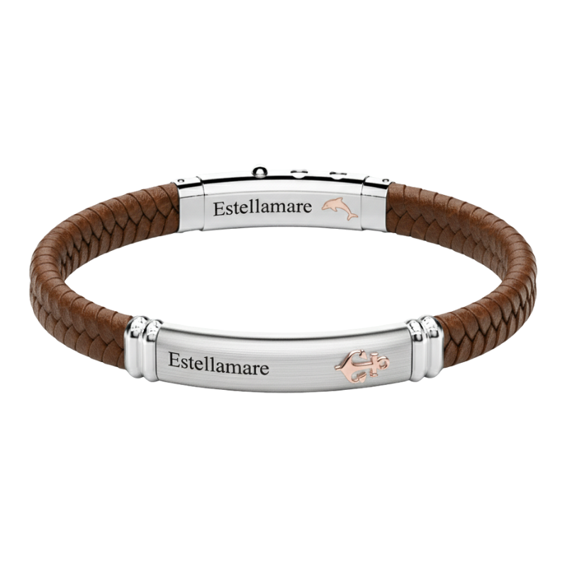"Nodo Marino" – Bracciale Estellamare in pelle intrecciata con placche incise
