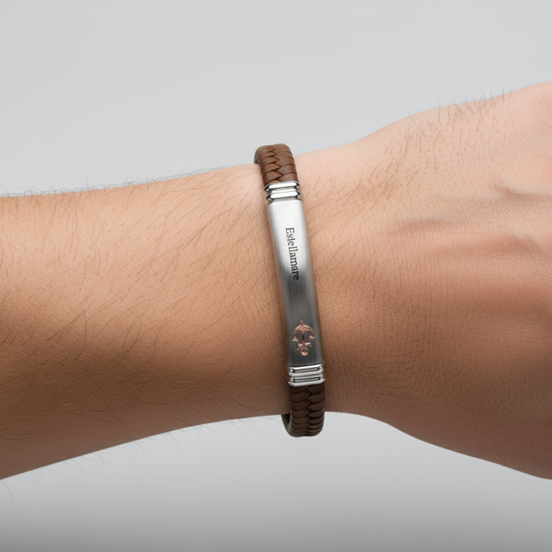 "Nodo Marino" – Bracciale Estellamare in pelle intrecciata con placche incise