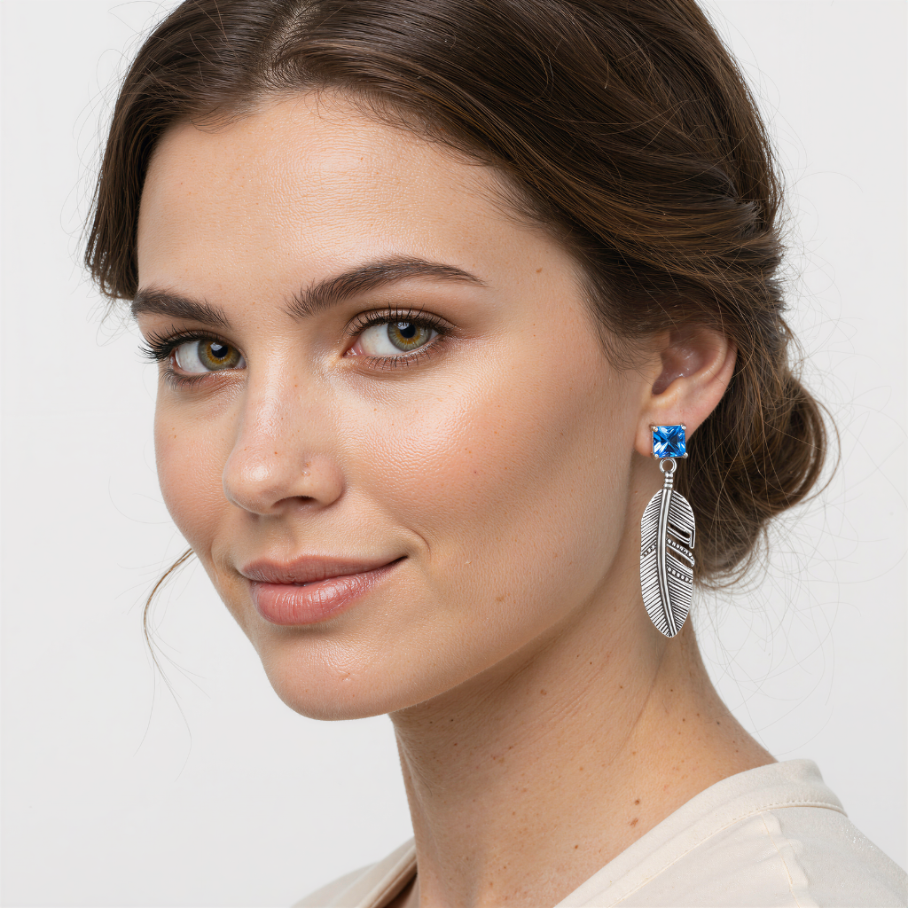 Libertà Cristallina: Orecchini Piuma con Topazio Blu