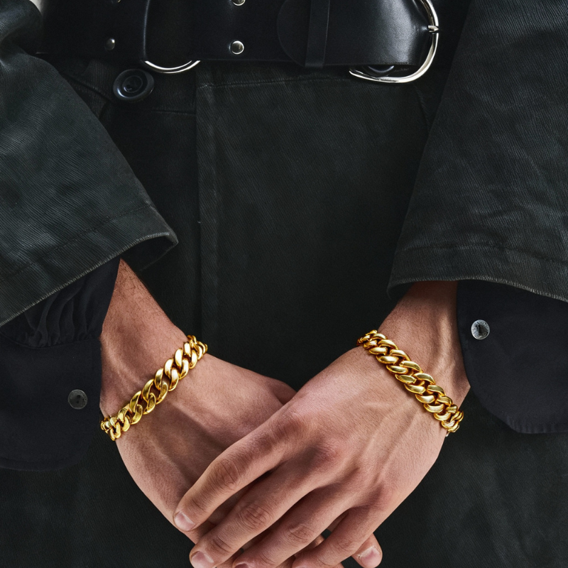 Maglia Regale – Bracciale a catena cubana in acciaio IP gold