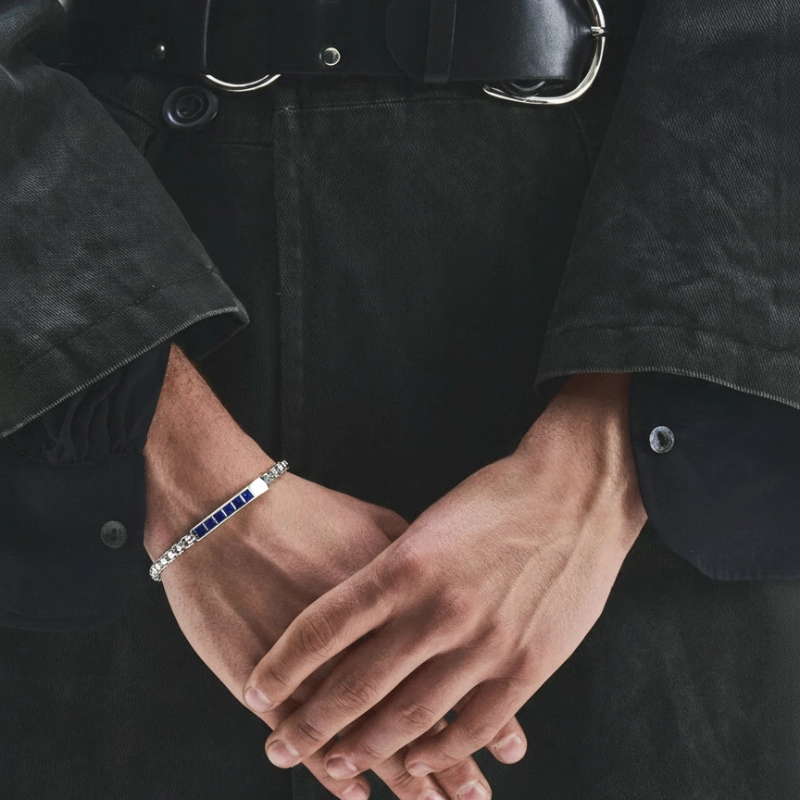 Scintilla Imperiale – Bracciale Estellamare in acciaio con gemme blu incastonate