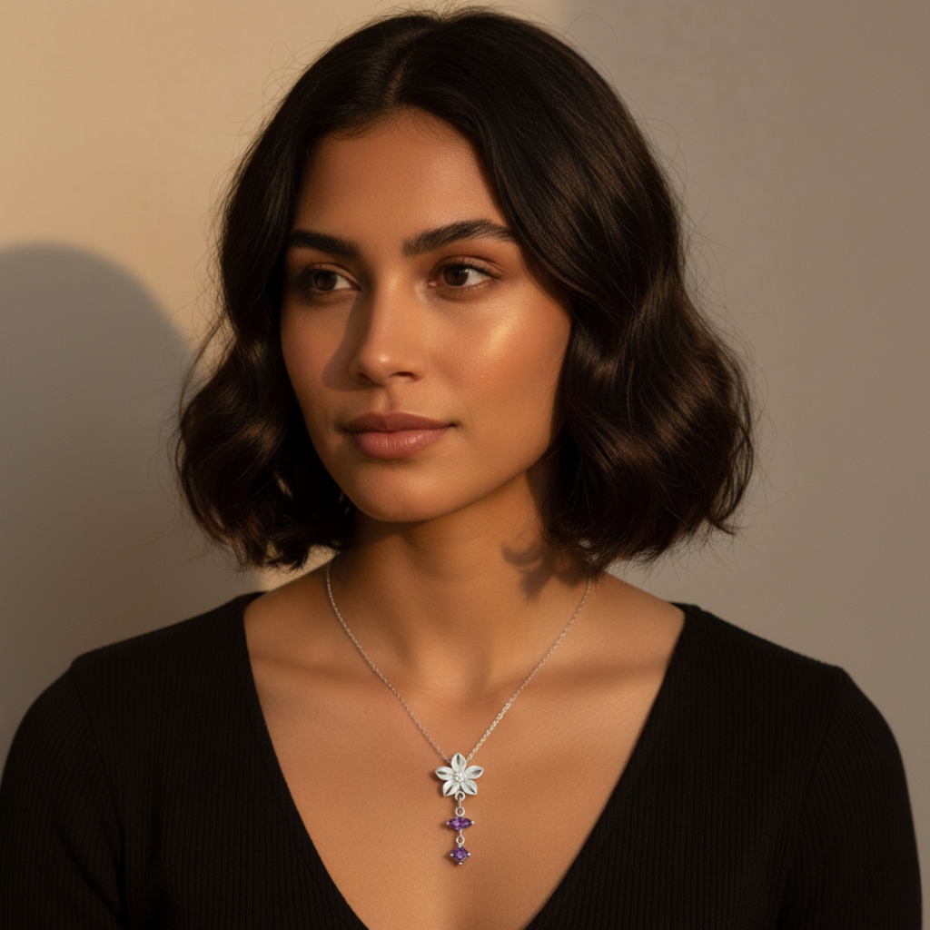 Fiore Mistico Ametista - Collana Floreale con Gemme Sfaccettate