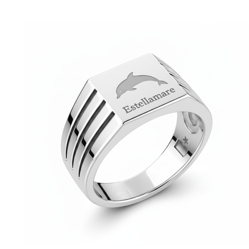 Rotta Serena – Anello in Argento con Simboli Marini e Celesti