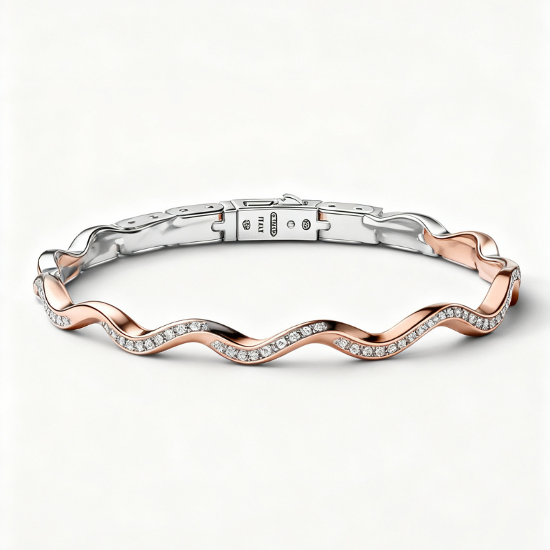 Onda Silente – Bracciale Bicolore con Diamanti e Chiusura Integrata