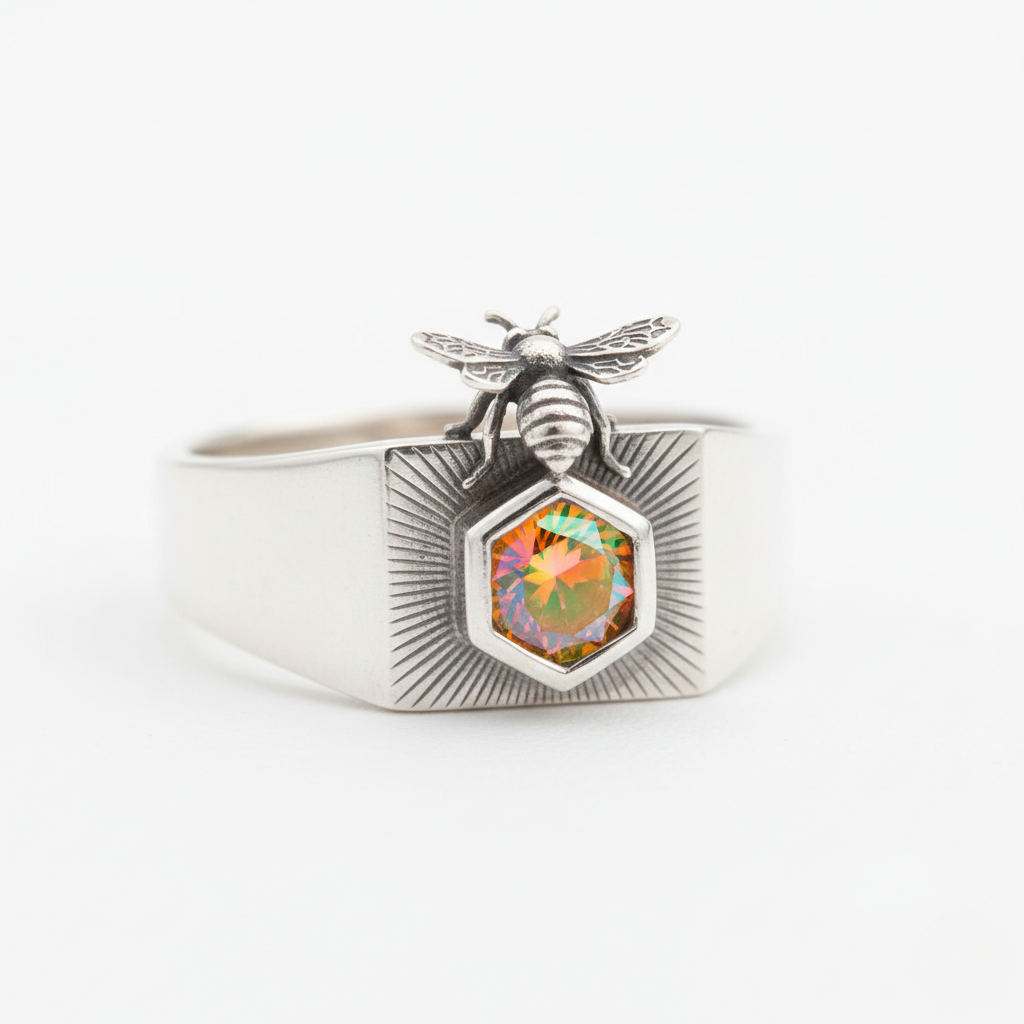 Il Ronzio della Creatività: Anello “Ape & Arcobaleno” in Argento 925