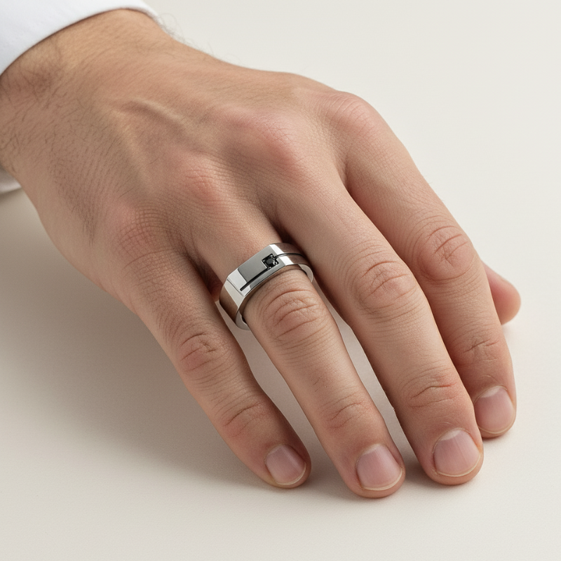 Linea Silente – Anello in Argento con Onice Nera e Taglio Geometrico