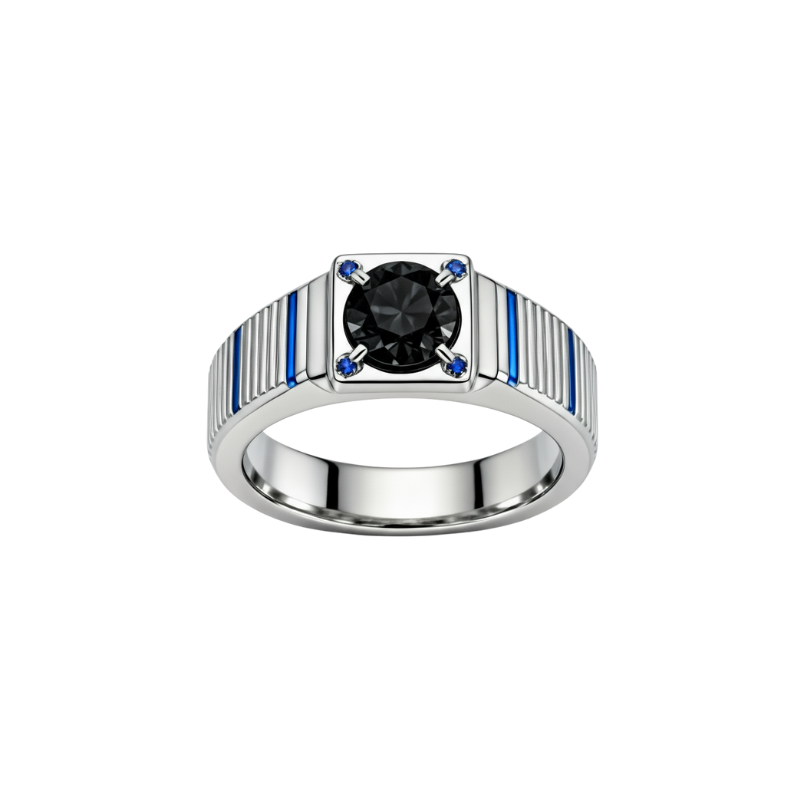 Notte Striata – Anello in Argento con Onice Nera e Lapislazzuli