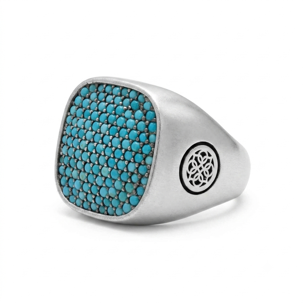 Anello Geometrico con Zaffiro – Argento Antico, Stile Retrò e Minimalista