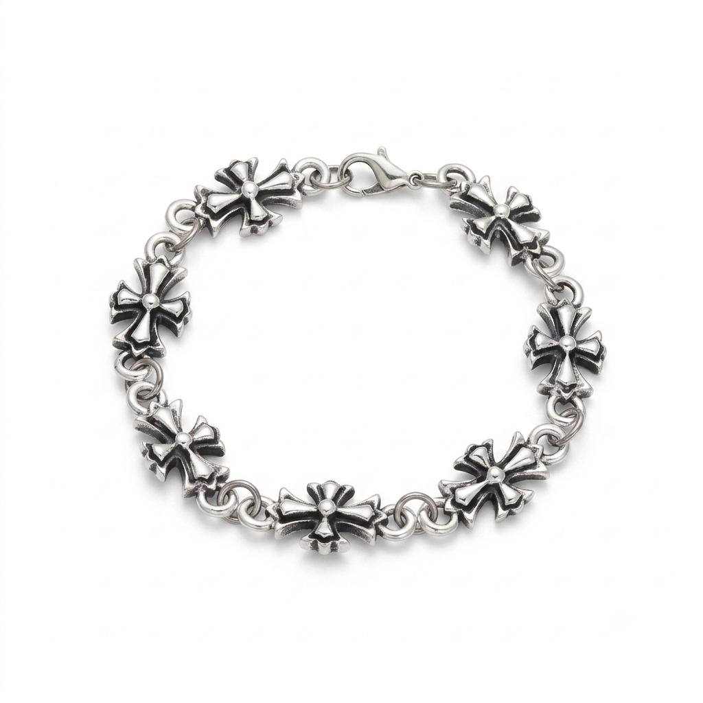 Bracciale Croce Floreale Gotica – Stile Retrò, Elegante e Deciso