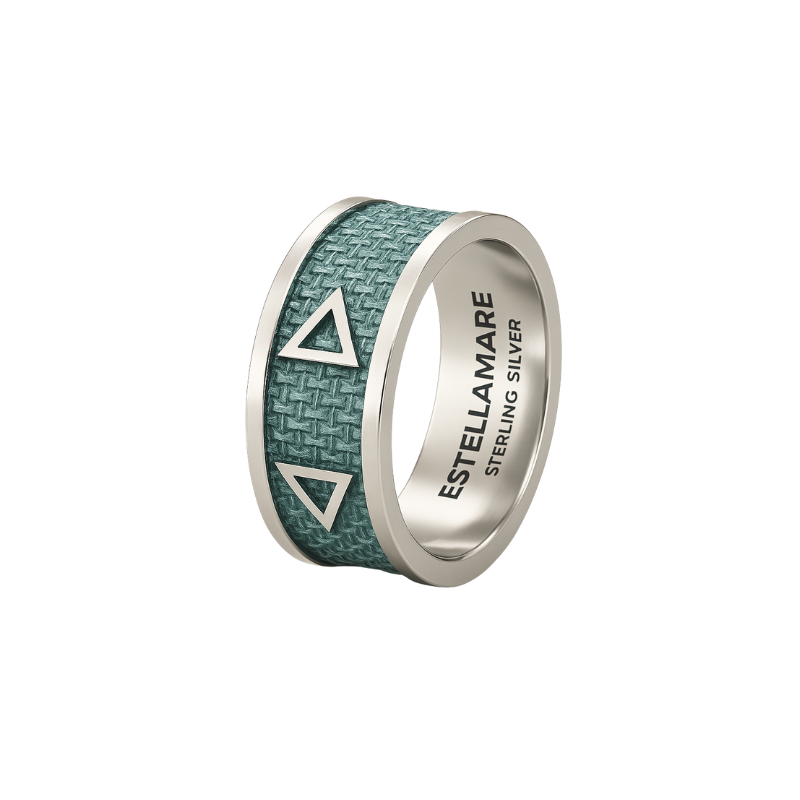 Tridente di Mare – Anello in Argento con Inlay Teal Intagliato