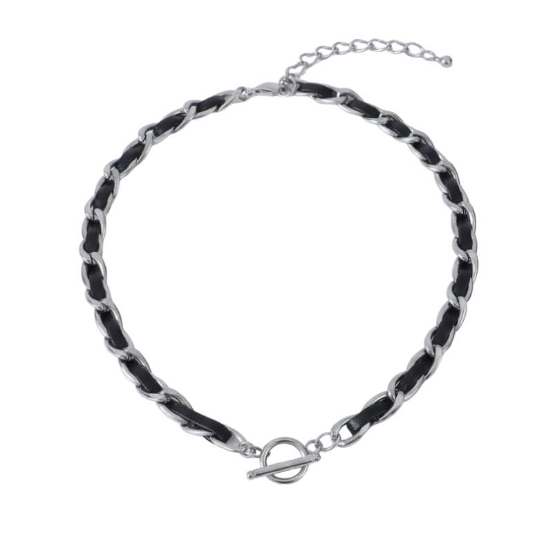 Collana Hip Hop in Acciaio al Titanio Placcato Oro 18K con Cordino in Pelle