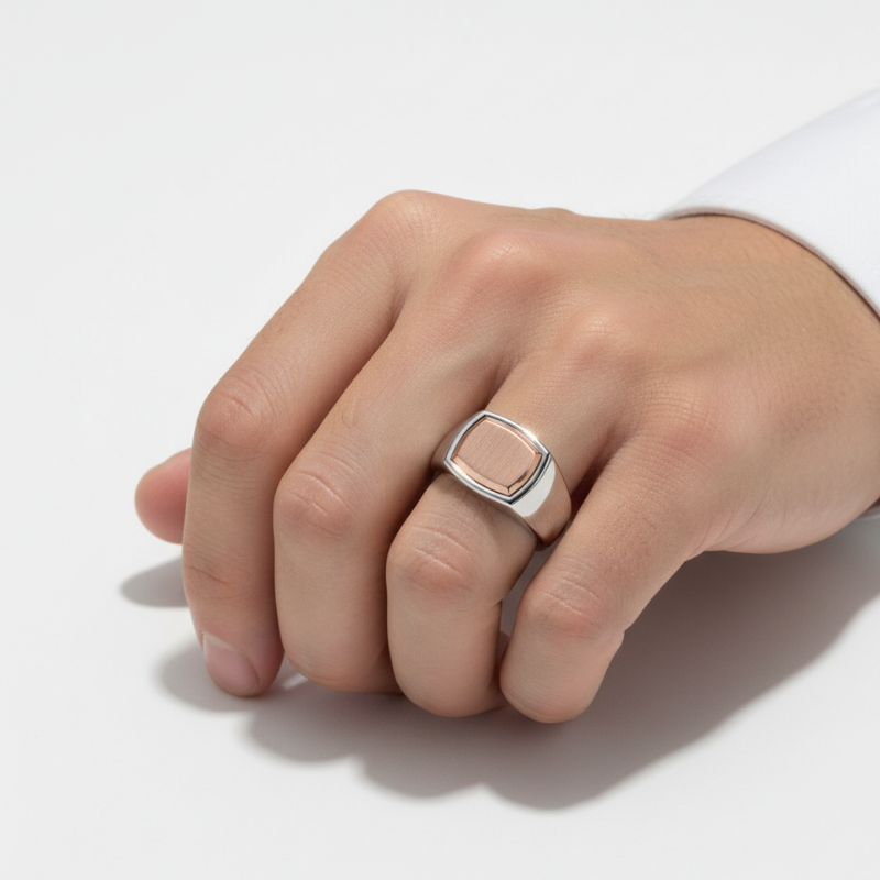 Linea di Marea – Anello in Argento con Incastro Oro Rosa