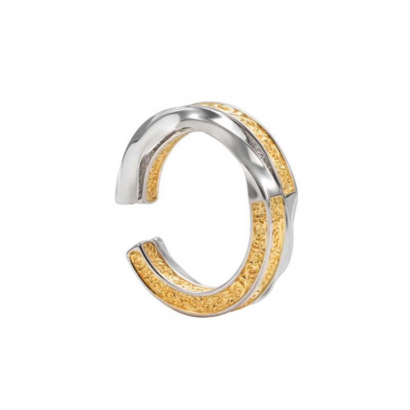 Gold And Silver Color Blocked Tang Grass Pattern Ring