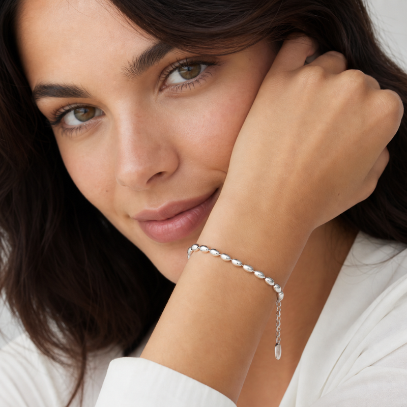Stainless Steel Fashionable Rugby Bead Necklace Bracelet Gold