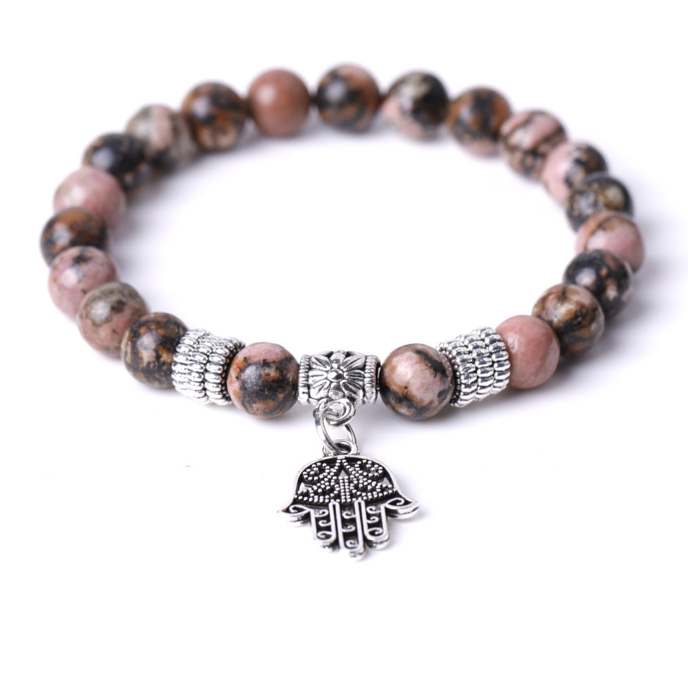 BRACCIALE HAMSA IN RODONITE