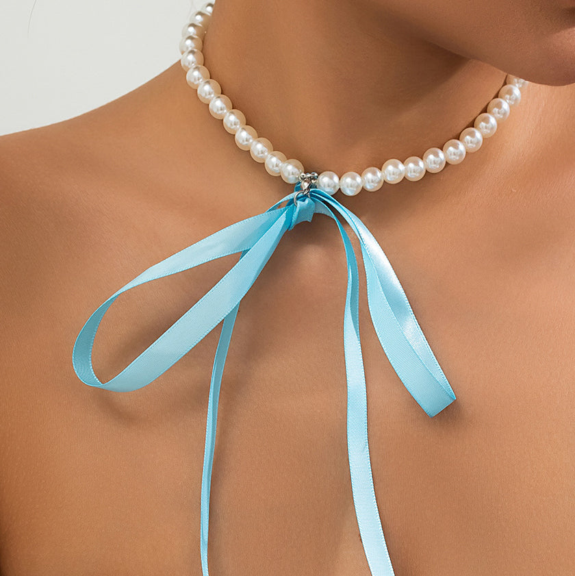 Collana Elegante Nastro e Perla