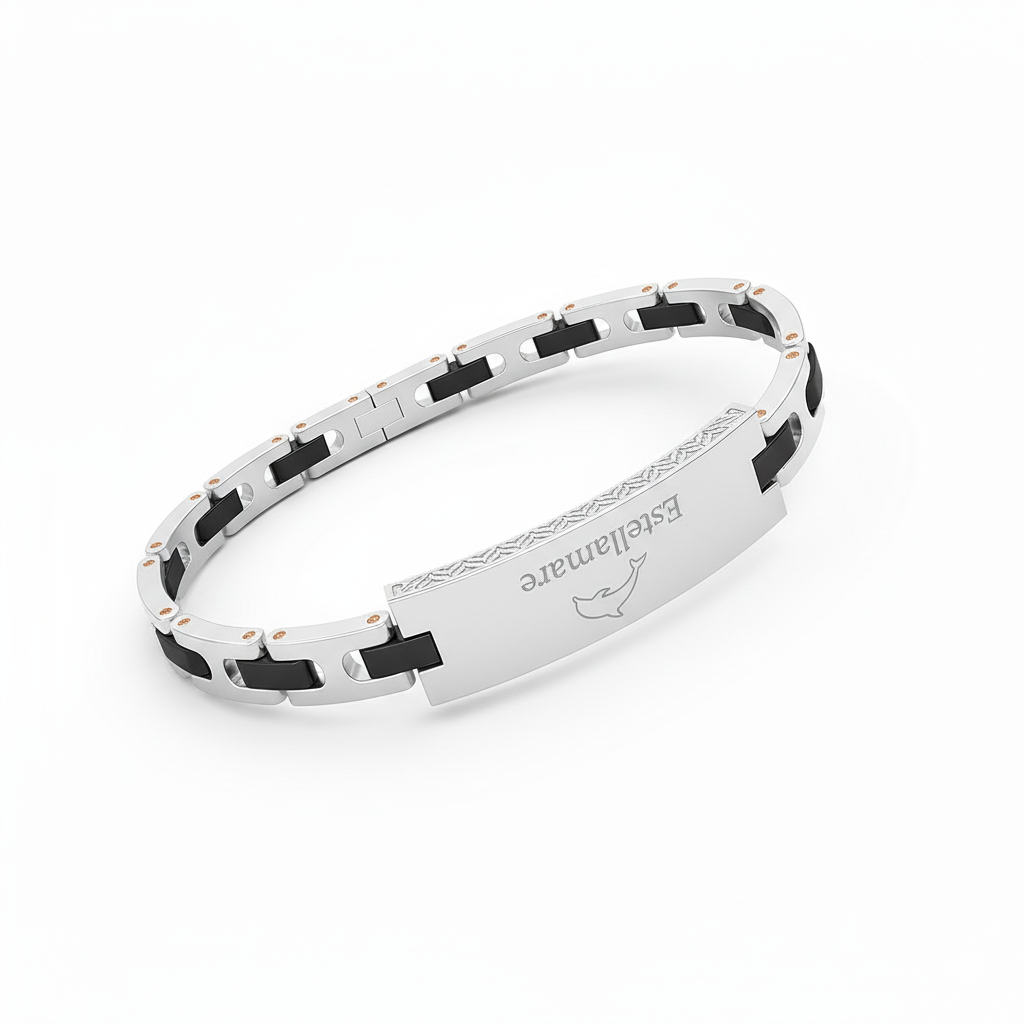 Traccia Abissale – Bracciale Estellamare in acciaio satinato e nero opaco