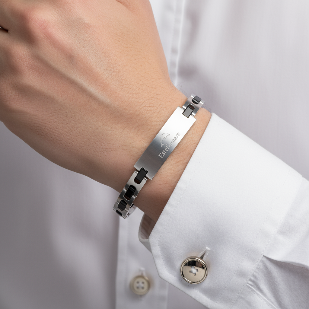 Traccia Abissale – Bracciale Estellamare in acciaio satinato e nero opaco