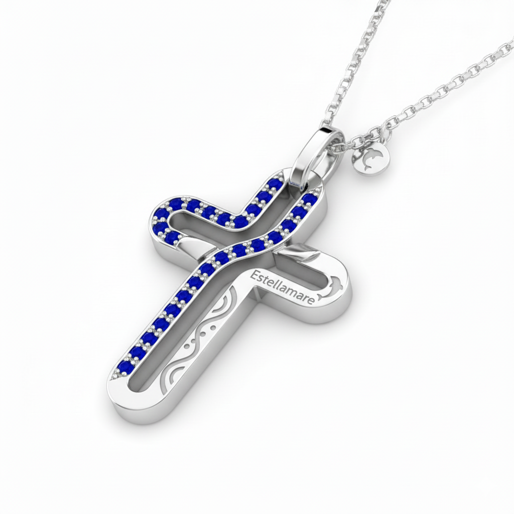 “Linea Sacra” - Collana Maschile in Argento 925 con Pietre Blue