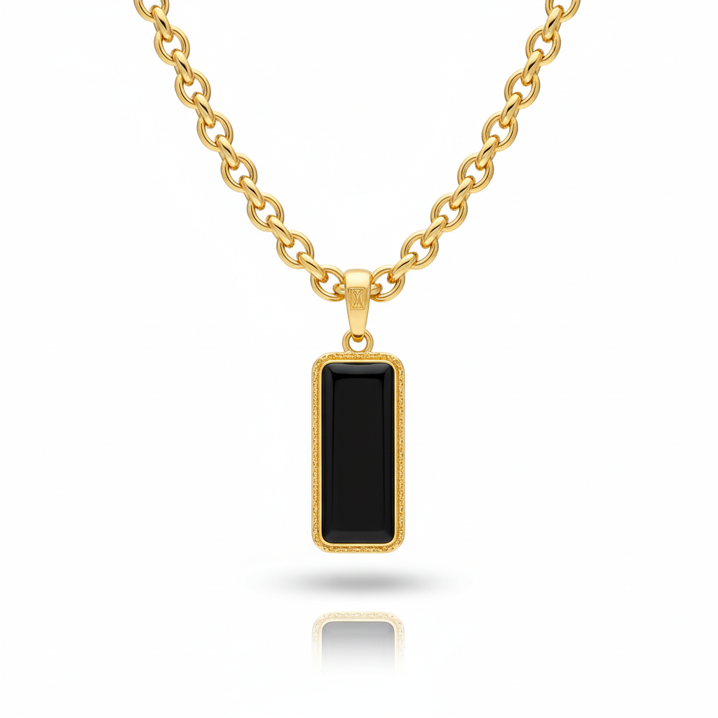 “Sigillo Nero” – Collana Maschile in Oro 18kt con Pendente Rettangolare Nero
