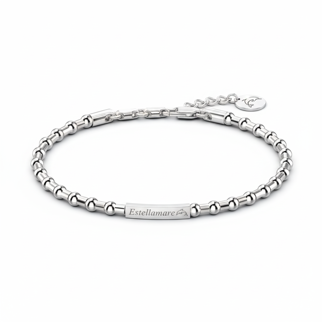 Eco Marino" – Bracciale Estellamare in argento con charm e placchetta incisa