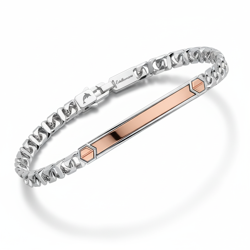 Nodo Lunare" – Bracciale Sailormoon in acciaio bicolore con placchetta geometrica