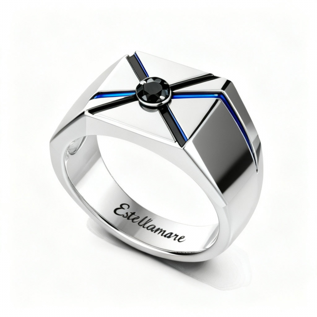 Luce Lineare – Anello in Argento con Onice Nera e Inlay Blu