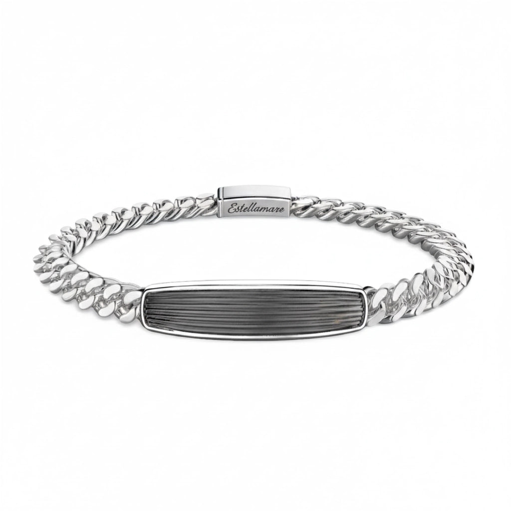 Trama Inossidabile – Bracciale Estellamare in acciaio con placchetta zigrinata