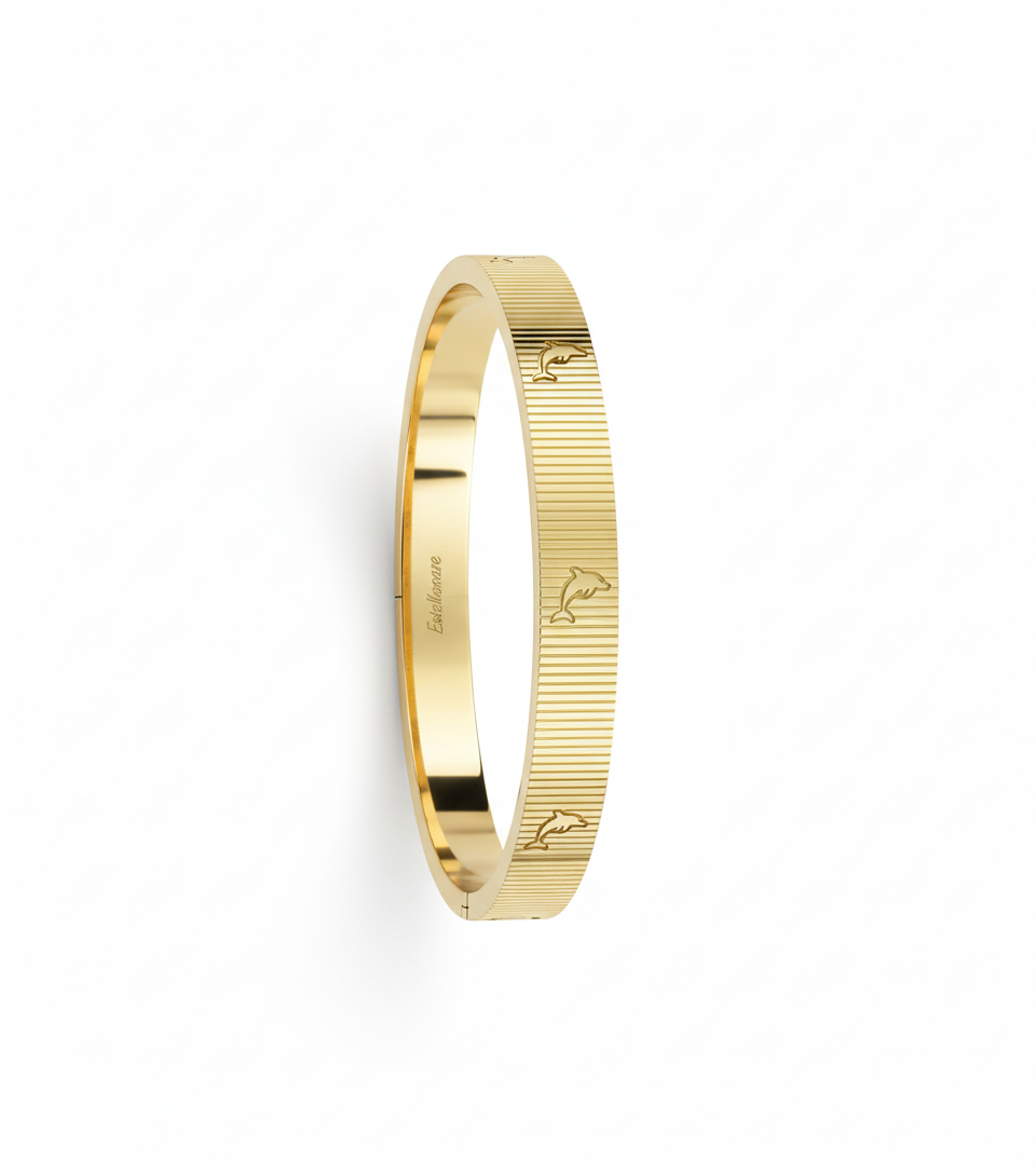 Echappée Dorée – Bracciale rigido Estellamare in acciaio dorato con incisioni a canguro