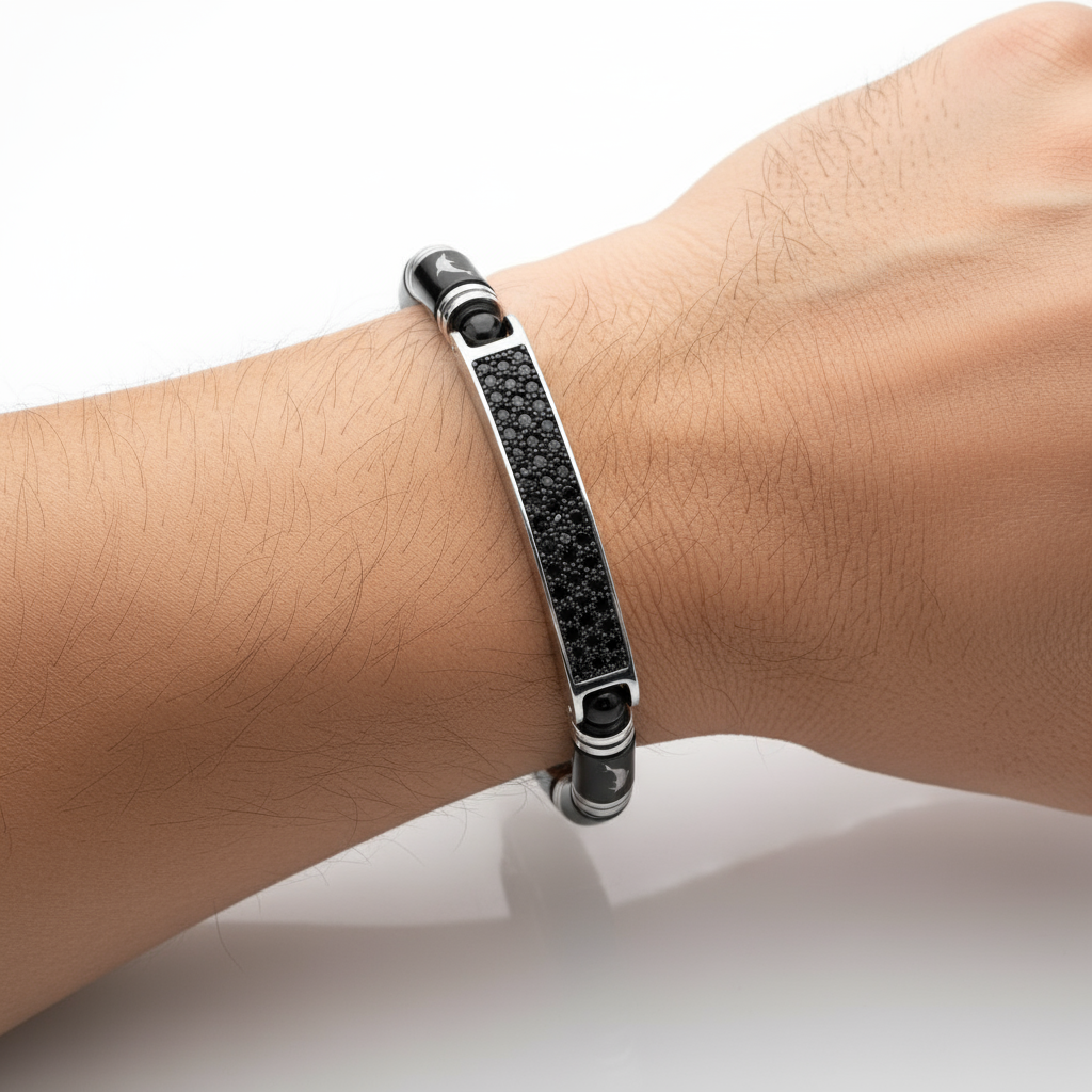 Linea Magnetica – Bracciale Estellamare in acciaio nero e argento