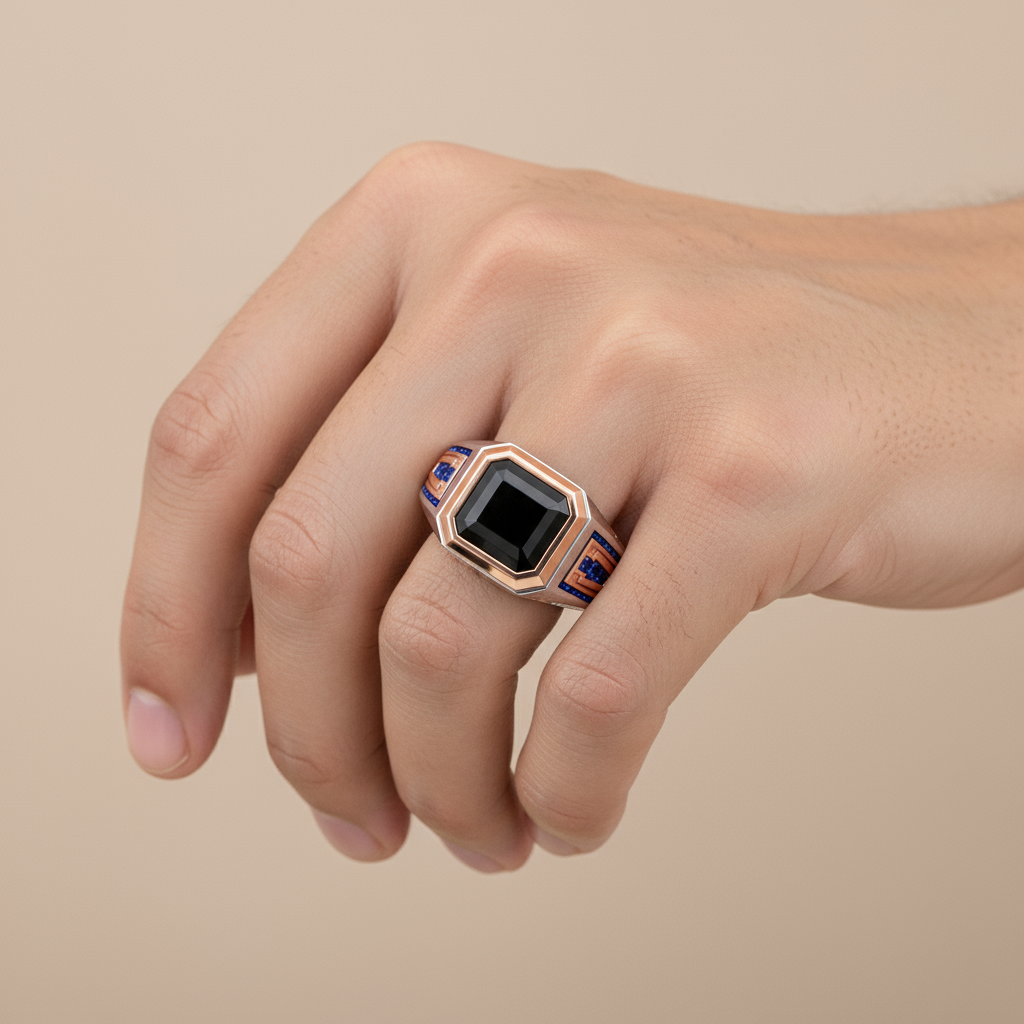 Fortezza Abissale – Anello Architettonico in Argento con Onice Nero