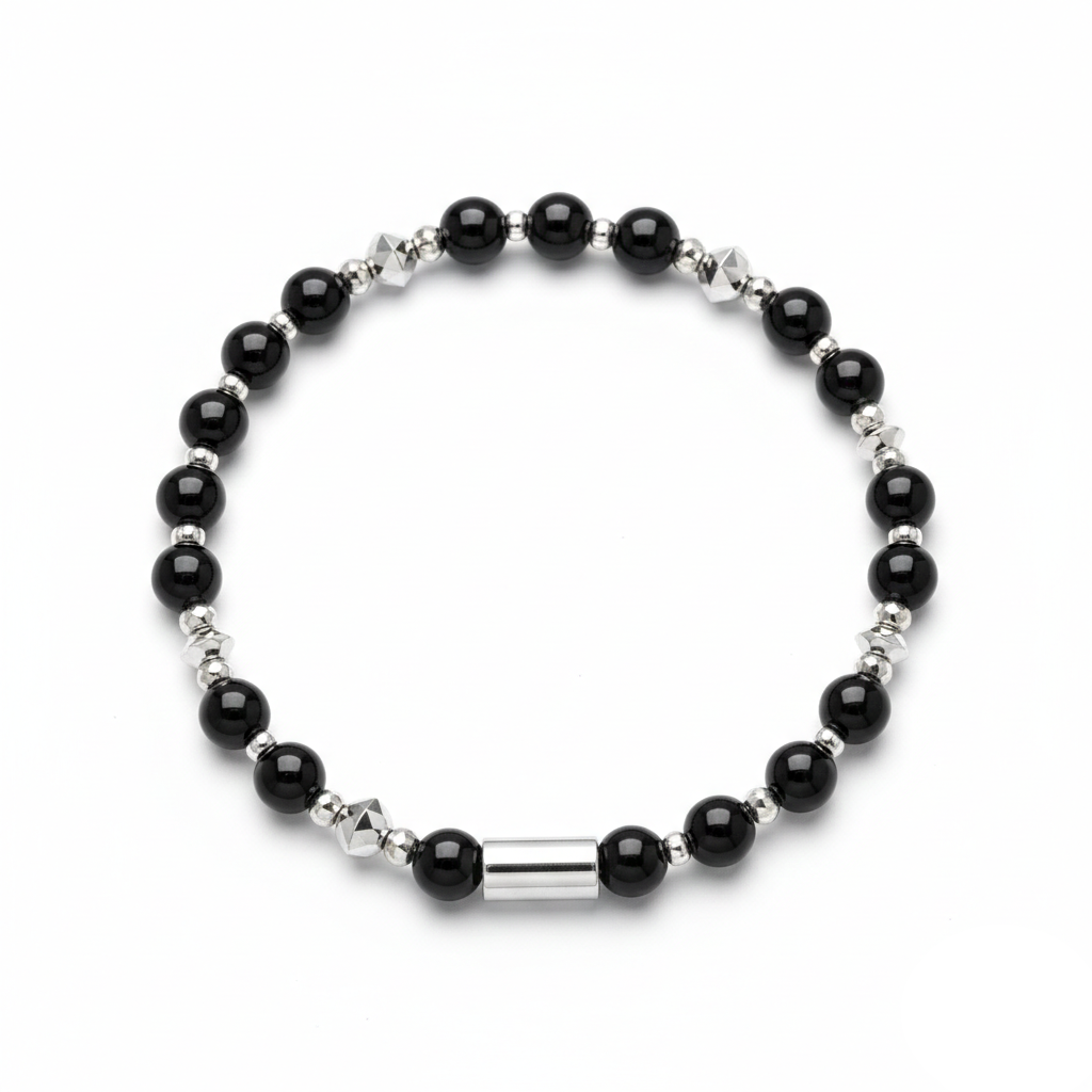 BRACCIALE ONICE NERA & ACCIAIO INOX 316L