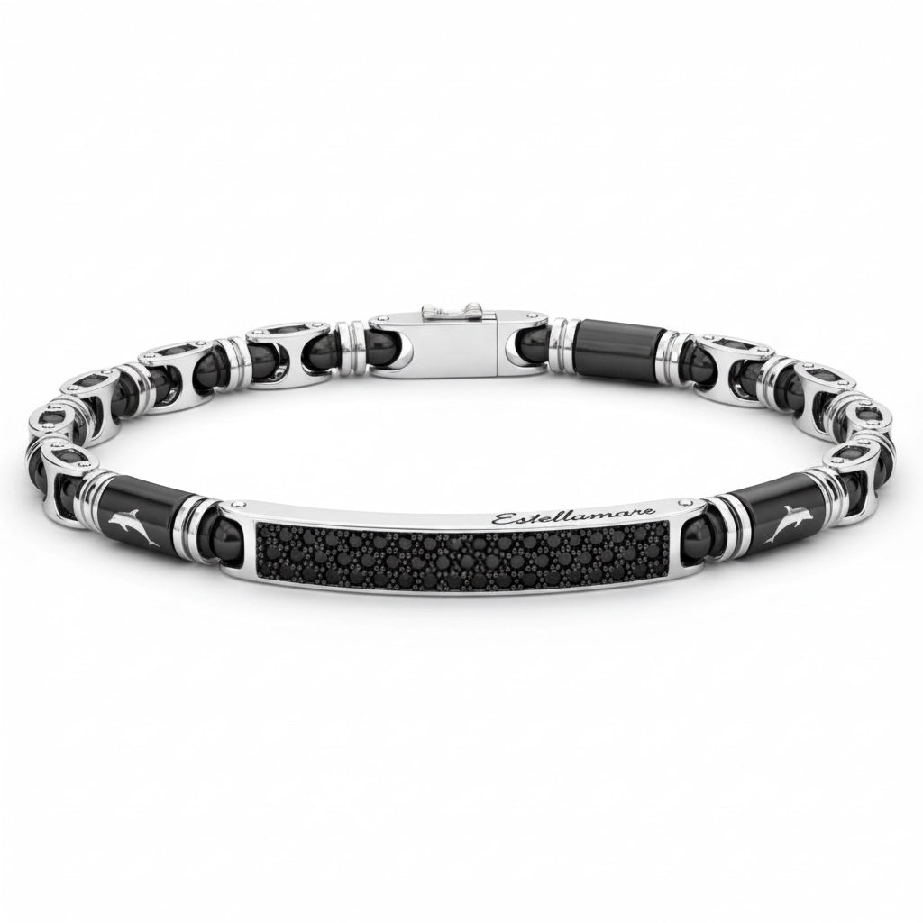 Linea Magnetica – Bracciale Estellamare in acciaio nero e argento
